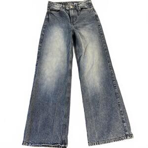 H&M &Denim Women's Ultra High Waist Regular Fit Denim Jeans Wide Leg Size 4